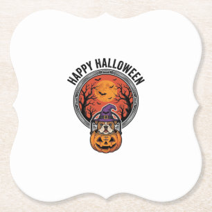 Gelukkig Halloween Bulldog Heks Pompoen Vintage T- Kartonnen Onderzetters