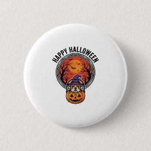 Gelukkig Halloween Bulldog Heks Pompoen Vintage T- Ronde Button 5,7 Cm