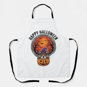 Gelukkig Halloween Bulldog Heks Pompoen Vintage T- Schort