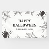 Gelukkig Halloween Cobweb Spinnen Zwart & Wit Part Spandoek (Horizontaal)