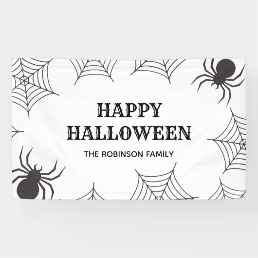Gelukkig Halloween Cobweb Spinnen Zwart & Wit Part Spandoek (Horizontaal)