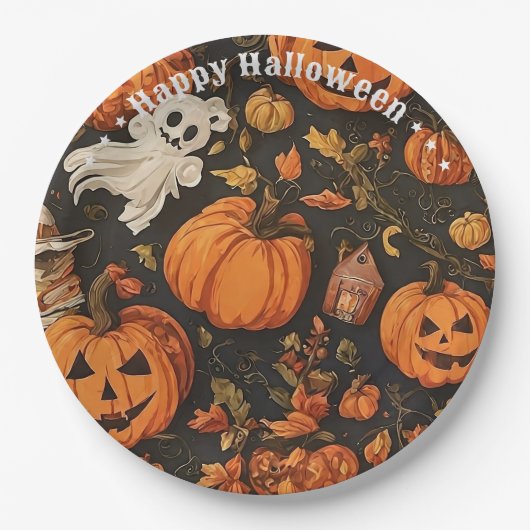 Gelukkig  Halloween Collectie Papieren Bordje (Voorkant)