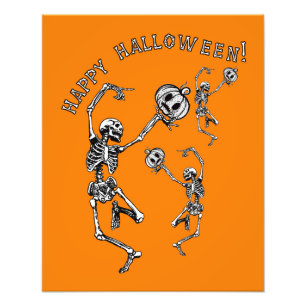 Gelukkig Halloween Dancing Skelet Danse Macabre Foto Afdruk