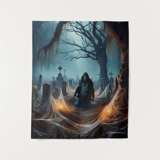 Gelukkig Halloween Doodgraver Op Een Begraafplaats Wandkleed (Voorkant)