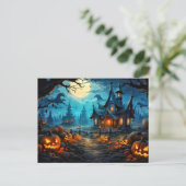 Gelukkig Halloween Dreadful Haunted House & Pompoe Briefkaart (Staand voorkant)