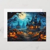Gelukkig Halloween Dreadful Haunted House & Pompoe Briefkaart (Voorkant / Achterkant)