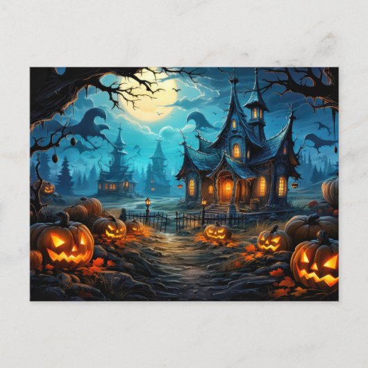 Gelukkig Halloween Dreadful Haunted House & Pompoe Briefkaart (Voorkant)