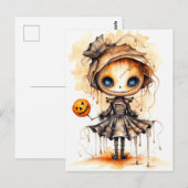 Gelukkig Halloween Eerie Pompoen Meisje Briefkaart (Voorkant / Achterkant)