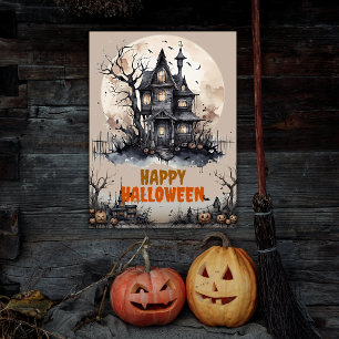 Gelukkig Halloween Eerie spookhuis Poster