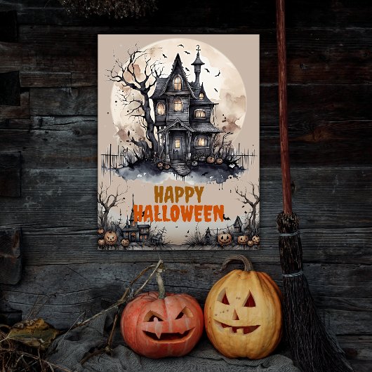Gelukkig Halloween Eerie spookhuis Poster