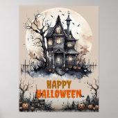 Gelukkig Halloween Eerie spookhuis Poster (Voorkant)
