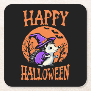 Gelukkig Halloween Egeltje Heks Kartonnen Onderzetters