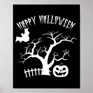 Gelukkig Halloween enge nacht boom pompoen gezicht Poster