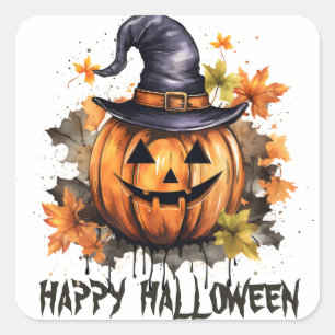 Gelukkig Halloween Evil Grinning Pumpkin Art Vierkante Sticker