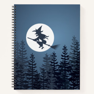 Gelukkig halloween feest. heks, volle maan. notitieboek