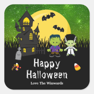 Gelukkig Halloween-feest Monsters Groen Vierkante Sticker