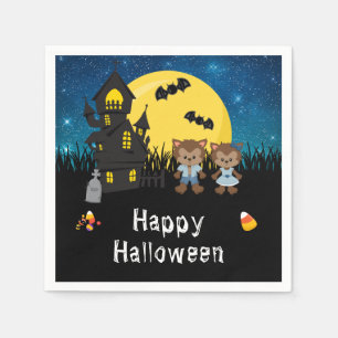 Gelukkig Halloween-feest Weerwolf Blauw Servet
