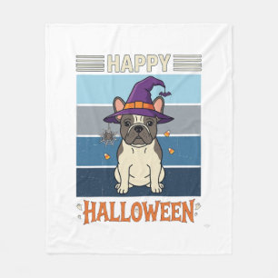 Gelukkig Halloween Franse Bulldog Heks Spinnenweb Fleece Deken