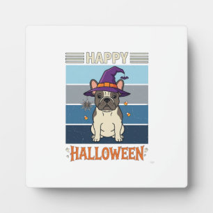 Gelukkig Halloween Franse Bulldog Heks Spinnenweb Fotoplaat