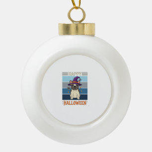 Gelukkig Halloween Franse Bulldog Heks Spinnenweb Keramische Bal Ornament