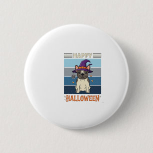 Gelukkig Halloween Franse Bulldog Heks Spinnenweb Ronde Button 5,7 Cm