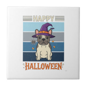Gelukkig Halloween Franse Bulldog Heks Spinnenweb Tegeltje