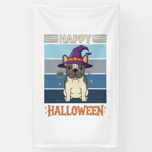 Gelukkig Halloween Franse Bulldog Heks Spinneweb C Spandoek