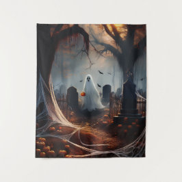 Gelukkig Halloween Geest In Een Begraafplaats Wandkleed