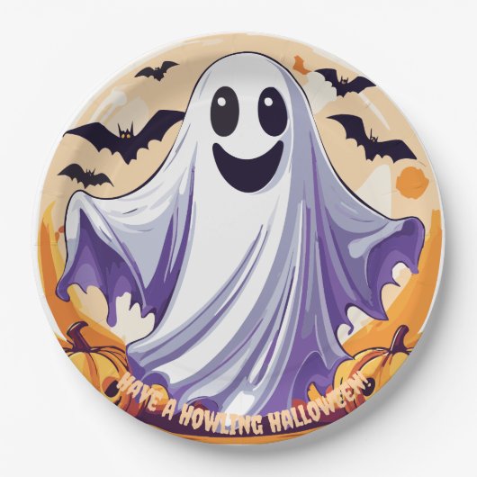 Gelukkig Halloween Geest Papieren Bordje (Voorkant)