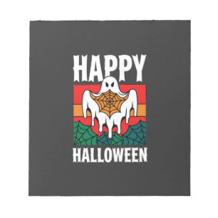 Gelukkig Halloween Geest Spinnenweb Retro Notitieblok