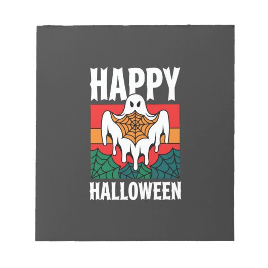 Gelukkig Halloween Geest Spinnenweb Retro Notitieblok (Voorkant)