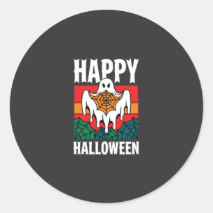 Gelukkig Halloween Geest Spinnenweb Retro Ronde Sticker