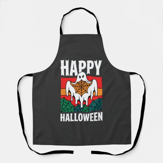 Gelukkig Halloween Geest Spinnenweb Retro Schort (Voorkant)