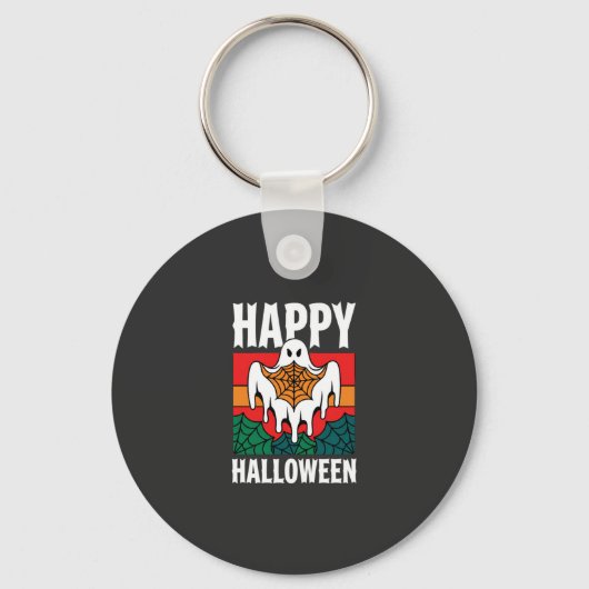 Gelukkig Halloween Geest Spinnenweb Retro Sleutelhanger (Voorkant)