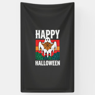 Gelukkig Halloween Geest Spinnenweb Retro Spandoek