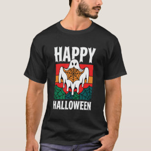 Gelukkig Halloween Geest Spinnenweb Retro T-shirt