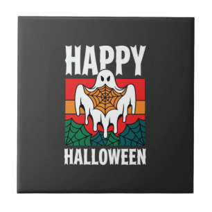 Gelukkig Halloween Geest Spinnenweb Retro Tegeltje