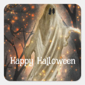 Gelukkig Halloween Geest Vierkante Sticker (Voorkant)