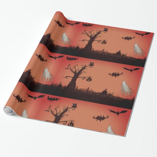 Gelukkig Halloween Geesten & Pompoen Wrapping Papi Cadeaupapier (Uitgerold)