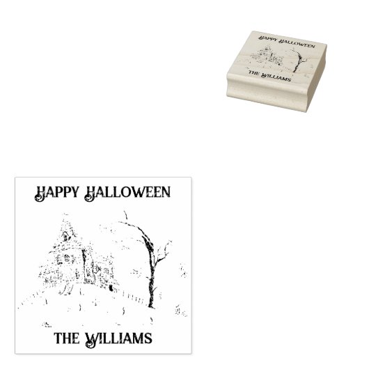 Gelukkig Halloween Ghost Fill Haunted House Rubberstempel (Gestempeld)
