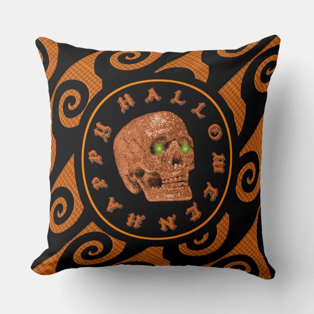 Gelukkig Halloween Glitter Schedel Worp Kussen (Voorkant)