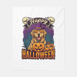 Gelukkig Halloween Golden Retriever Heksenhoed Pom Fleece Deken