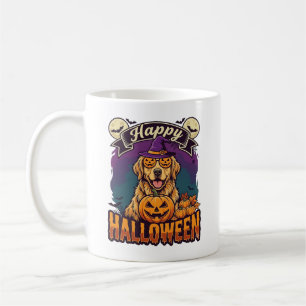 Gelukkig Halloween Golden Retriever Heksenhoed Pom Koffiemok