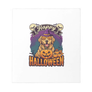 Gelukkig Halloween Golden Retriever Heksenhoed Pom Notitieblok