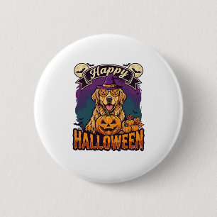 Gelukkig Halloween Golden Retriever Heksenhoed Pom Ronde Button 5,7 Cm