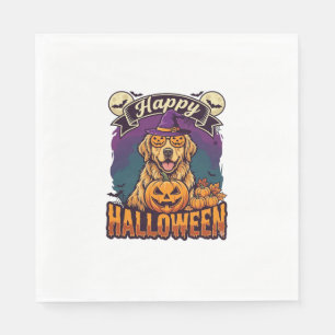 Gelukkig Halloween Golden Retriever Heksenhoed Pom Servet