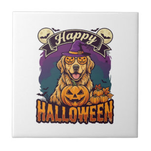 Gelukkig Halloween Golden Retriever Heksenhoed Pom Tegeltje