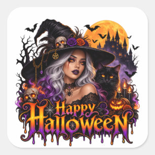 Gelukkig Halloween Gotische Heks Vierkante Sticker