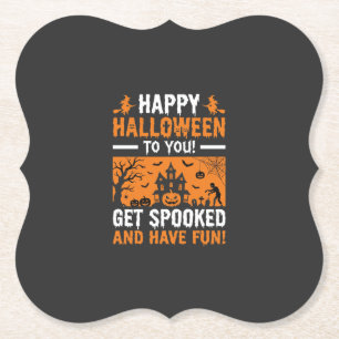 Gelukkig Halloween Griezelig Geest Huis Citaat Kartonnen Onderzetters