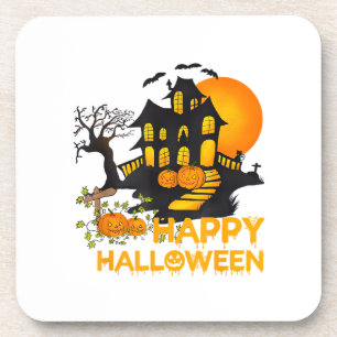 Gelukkig Halloween Griezelige Pompoen Geest Huis M Bier Onderzetter